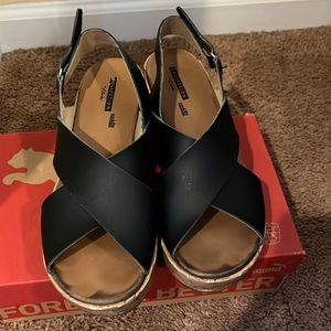 Clarks black wedges size 8